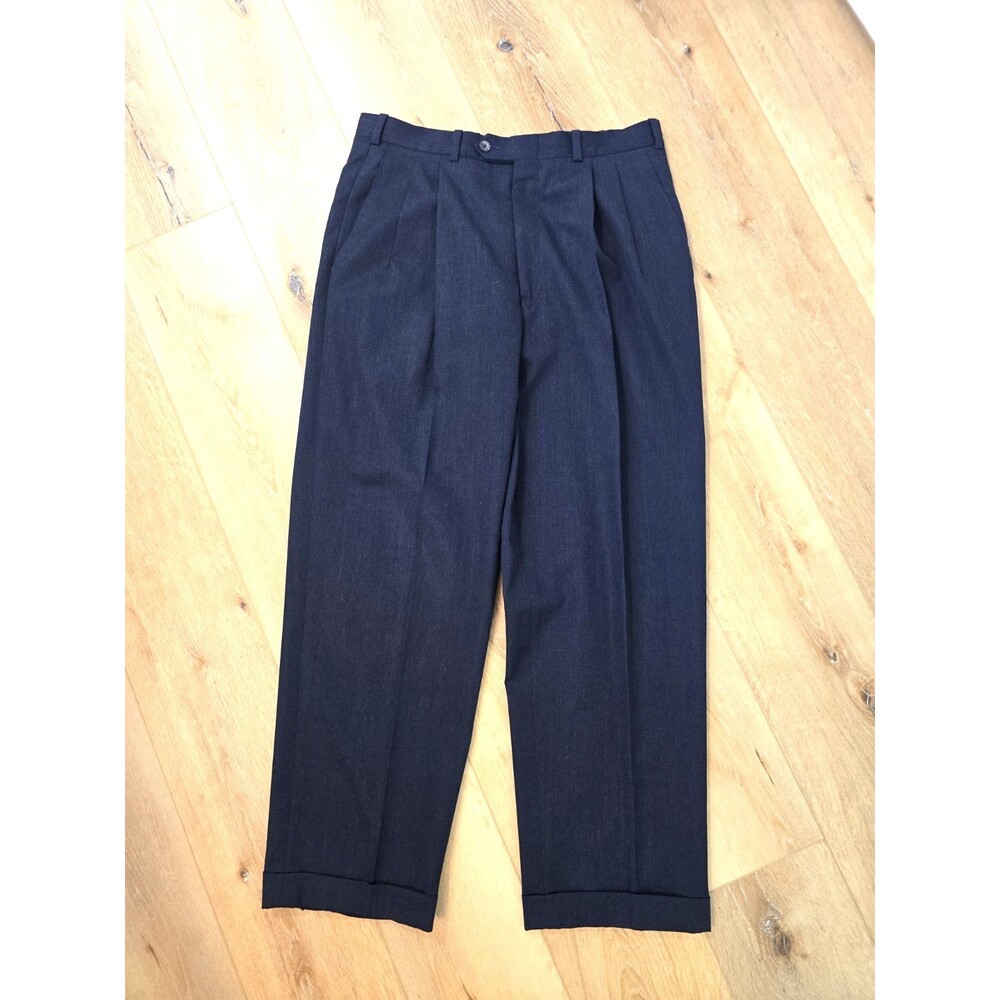 Vtg Nordstrom JB Britches Virgin Wool Pants 34 30  Blue Dress Pleated Cuffed USA